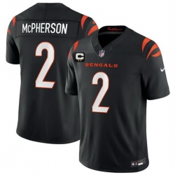 Men Cincinnati Bengals  2 Evan McPherson Black 2026 F U S E  2 Star C Patch Vapor Untouchable Limited Stitched Football Jersey