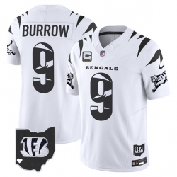 Men Cincinnati Bengals 9 Joe Burrow White F U S E  With 4 Star C Patch Special Vapor Untouchable Limited Stitched Football Jersey 1