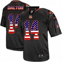 Mens Nike Cincinnati Bengals 14 Andy Dalton Elite Black USA Flag Fashion NFL Jersey