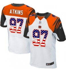 Mens Nike Cincinnati Bengals 97 Geno Atkins Elite White Road USA Flag Fashion NFL Jersey