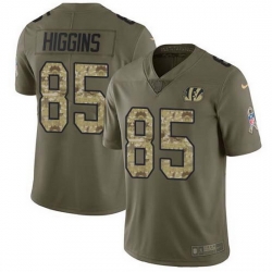 Nike Bengals 85 Tee Higgins Olive Camo Men Stitched NFL Limited 2017 Salute To Service Jersey