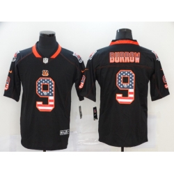 Nike Bengals 9 Joe Burrow Black USA Flag Fashion Limited Jersey