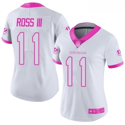 Bengals #11 John Ross III White Pink Women Stitched Football Limited Rush Fashion Jersey