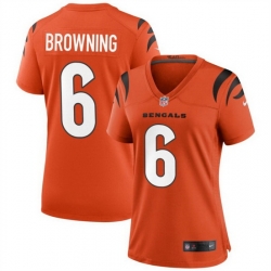 Women Cincinnati Bengals 6 Jake Browning Orange Stitched Football Jersey 28Run Small 29