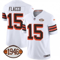 Men Cleveland Browns 15 Joe Flacco White 2023 F U S E  1946 Collection Vapor Limited Stitched Football Jersey