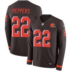 Nike Browns #22 Jabrill Peppers Brown Team Color Men Stitched NFL Limited Therma Long Sleeve Jersey