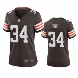 Women Cleveland Browns 34 Jerome Ford Brown Stitched Jersey 28Run Small 29