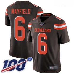 Browns #6 Baker Mayfield Brown Team Color Youth Stitched Football 100th Season Vapor Limited Jersey