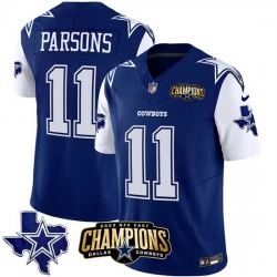 Men Dallas Cowboys 11 Micah Parsons Blue White 2023 F U S E  NFC East Champions Patch Stitched Football Jersey