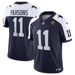 Men Dallas Cowboys 11 Micah Parsons Navy 2023 F U S E  With John Madden Patch Thanksgiving Vapor Limited Stitched Football Jersey