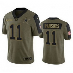 Men Dallas Cowboys 11 Micah Parsons Olive 2021 Salute To Service Limited Stitched Jersey