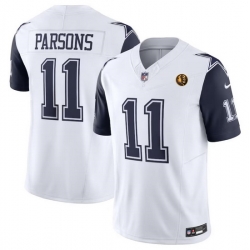 Men Dallas Cowboys 11 Micah Parsons White 2023 F U S E  With John Madden Patch Vapor Limited Stitched Football Jersey