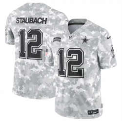 Men Dallas Cowboys 12 Roger Staubach 2024 Arctic Camo Salute To Service Limited Stitched Football Jersey