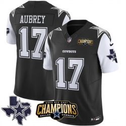 Men Dallas Cowboys 17 Brandon Aubrey Black White 2023 F U S E  NFC East Champions Patch Stitched Football Jersey