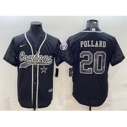 Men Dallas Cowboys 20 Tony Pollard Black Reflective With Patch Cool Base Stitched Baseball Jersey