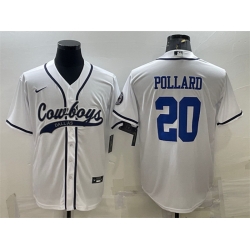 Men Dallas Cowboys 20 Tony Pollard White With Patch Cool Base Stitched Baseball Jersey