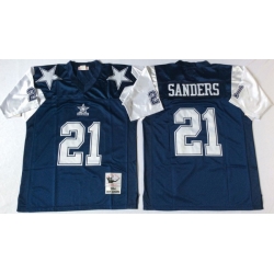 Men Dallas Cowboys 21 Deion Sanders Navy Thanksgiving M&N Throwback Jersey