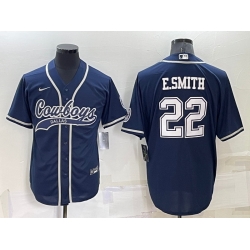 Men Dallas Cowboys 22 Emmitt Smith Navy Cool Base Stitched Baseball Jersey