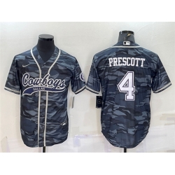 Men Dallas Cowboys 4 Dak Prescott Grey Camo With Patch Cool Base Stitched Baseball Jersey