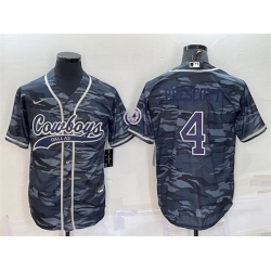 Men Dallas Cowboys 4 Dak Prescott Grey Navy Camo With Patch Cool Base Stitched Baseball Jersey