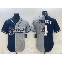 Men Dallas Cowboys 4 Dak Prescott Navy Grey Split With Patch Cool Base Stitched Baseball Jersey