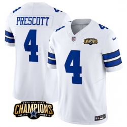 Men Dallas Cowboys 4 Dak Prescott White 2023 F U S E  NFC East Champions Patch Stitched Football Jersey