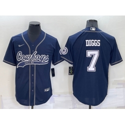 Men Dallas Cowboys 7 Trevon Diggs Navy Cool Base Stitched Baseball Jersey