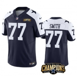 Men Dallas Cowboys 77 Tyron Smith Navy White 2023 F U S E  NFC East Champions Patch Stitched Football Jersey