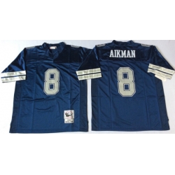 Men Dallas Cowboys 8 Troy Aikman Blue M&N Throwback Jersey