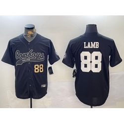 Men Dallas Cowboys 88 CeeDee Lamb Black With Patch Cool Base Stitched Baseball Jersey 2