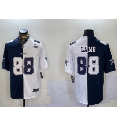 Men Dallas Cowboys 88 CeeDee Lamb Navy And White Split Stitched Jersey 2