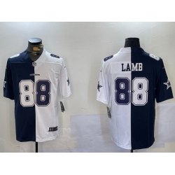 Men Dallas Cowboys 88 CeeDee Lamb Navy And White Split Stitched Jersey