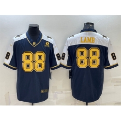 Men Dallas Cowboys 88 CeeDee Lamb Navy Gold Edition With 1960 Patch Limited Stitched Football Jersey