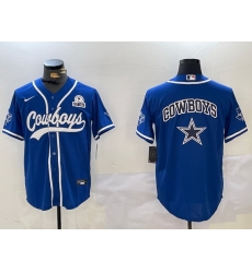 Men Dallas Cowboys Big Logo Royal With Patch Cool Base Stitched Baseball Jersey