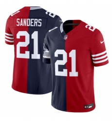 Men Dallas Cowboys X 49ers  21 Deion Sanders Navy Red Split F U S E  Vapor Limited Stitched Jersey