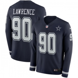 Men Nike Cowboys 90 Demarcus Lawrence Navy Therma Long Sleeve Jersey