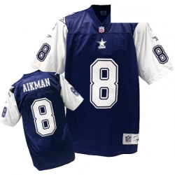 Mens Mitchell and Ness Dallas Cowboys 8 Troy Aikman Authentic Navy BlueWhite Authentic Throwback NFL Jersey