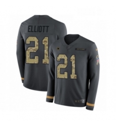 Mens Nike Dallas Cowboys 21 Ezekiel Elliott Limited Black Salute to Service Therma Long Sleeve NFL Jersey