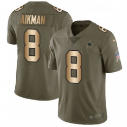 Mens Nike Dallas Cowboys 8 Troy Aikman Limited OliveGold 2017 Salute to Service NFL Jersey