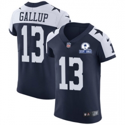 Nike Cowboys 13 Michael Gallup Navy Blue Thanksgiving Men Stitched With Established In 1960 Patch NFL Vapor Untouchable Throwback Elite Jersey