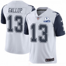 Nike Cowboys 13 Michael Gallup White Men Stitched With Established In 1960 Patch NFL Limited Rush Jersey