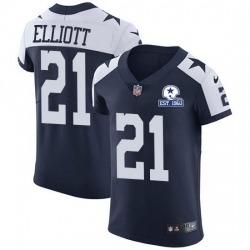 Nike Cowboys 21 Ezekiel Elliott Navy Blue Thanksgiving Men Stitched With Established In 1960 Patch NFL Vapor Untouchable Throwback Elite Jersey