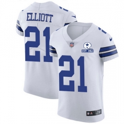 Nike Cowboys 21 Ezekiel Elliott White Men Stitched With Established In 1960 Patch NFL New Elite Jersey