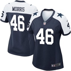 Nike Cowboys #46 Alfred Morris Navy Blue Thanksgiving Womens Stitched NFL Throwback Elite Jersey