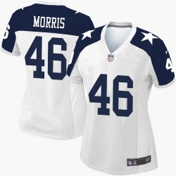 Nike Cowboys #46 Alfred Morris White Thanksgiving Womens Stitched NFL Throwback Elite Jersey