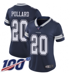 Women Cowboys 20 Tony Pollard Navy Blue Team Color Stitched Football 100th Season Vapor Limited Jersey