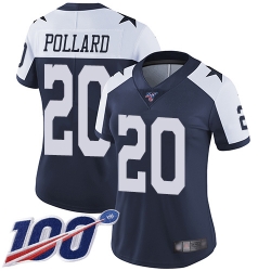 Women Cowboys 20 Tony Pollard Navy Blue Thanksgiving Stitched Football 100th Season Vapor Throwback Limited Jersey