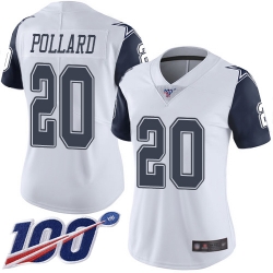 Women Cowboys 20 Tony Pollard White Stitched Football Limited Rush 100th Season Jersey