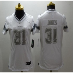 Women New Cowboys #31 Byron Jones White Stitched NFL Limited Platinum Jersey