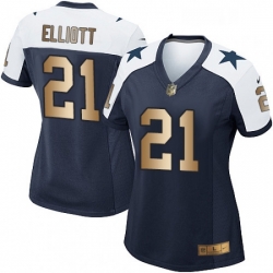 Womens Nike Dallas Cowboys 21 Ezekiel Elliott Elite NavyGold Throwback Alternate NFL Jersey